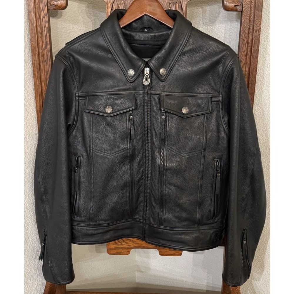 Harley Davidson Motorcycle Jacket Womens L Black Leather Removable Fleece Liner